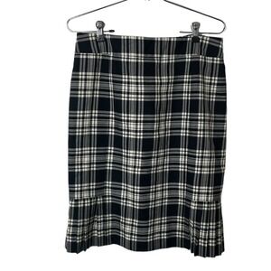 Brooks Brothers 346 Womens Plaid Skirt Black White Pleated Hem Wool‎ Academia